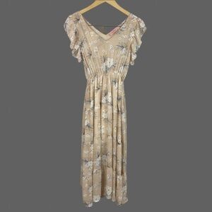 Topping Medium Floral Ruffle Cottagecore Boho Flowy Maxi Dress Belted Vacayion